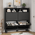 Black Fluted Door Shoe Cabinet With Flip Drawers