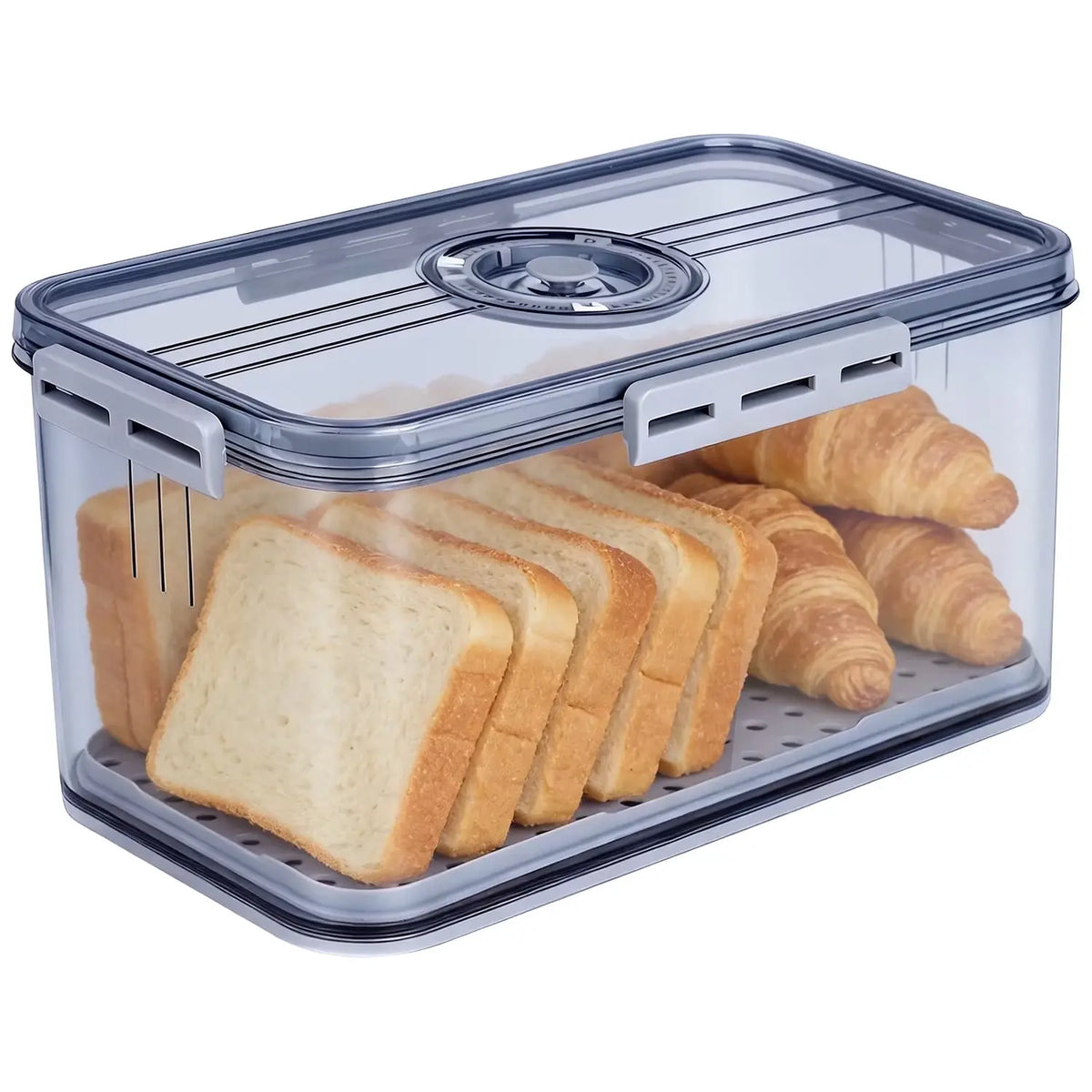Clear Rectangular Bread Storage Box with Grey Lid