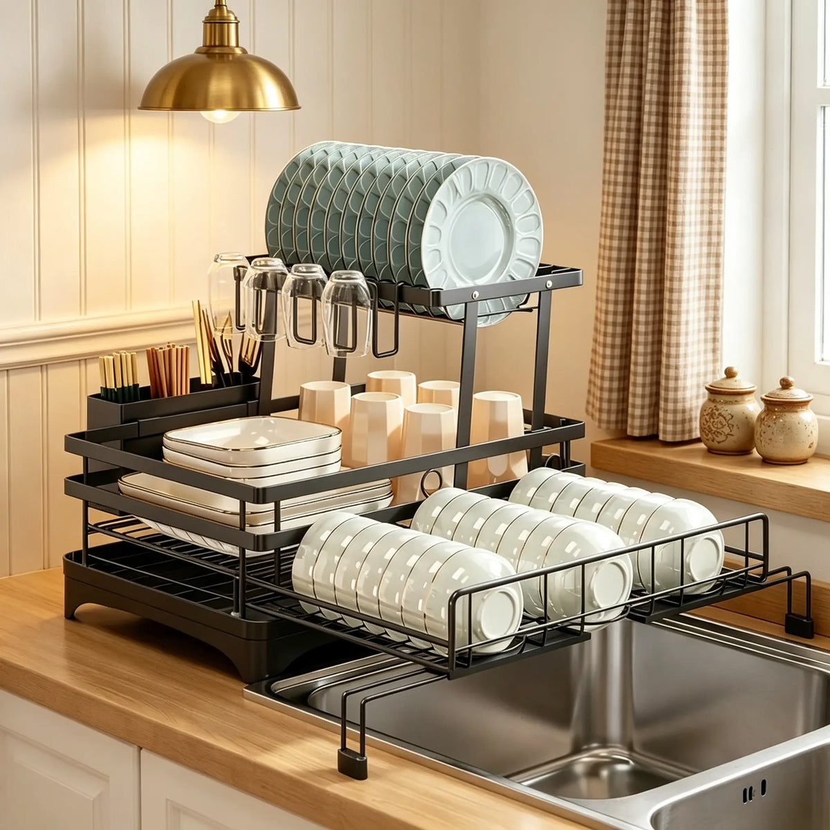 Black Two-Tier Over-Sink Dish Drying Rack