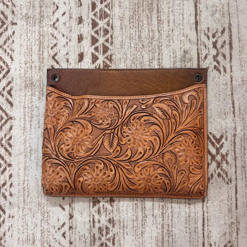 Blue Tooled Leather Wall Pocket Organizer