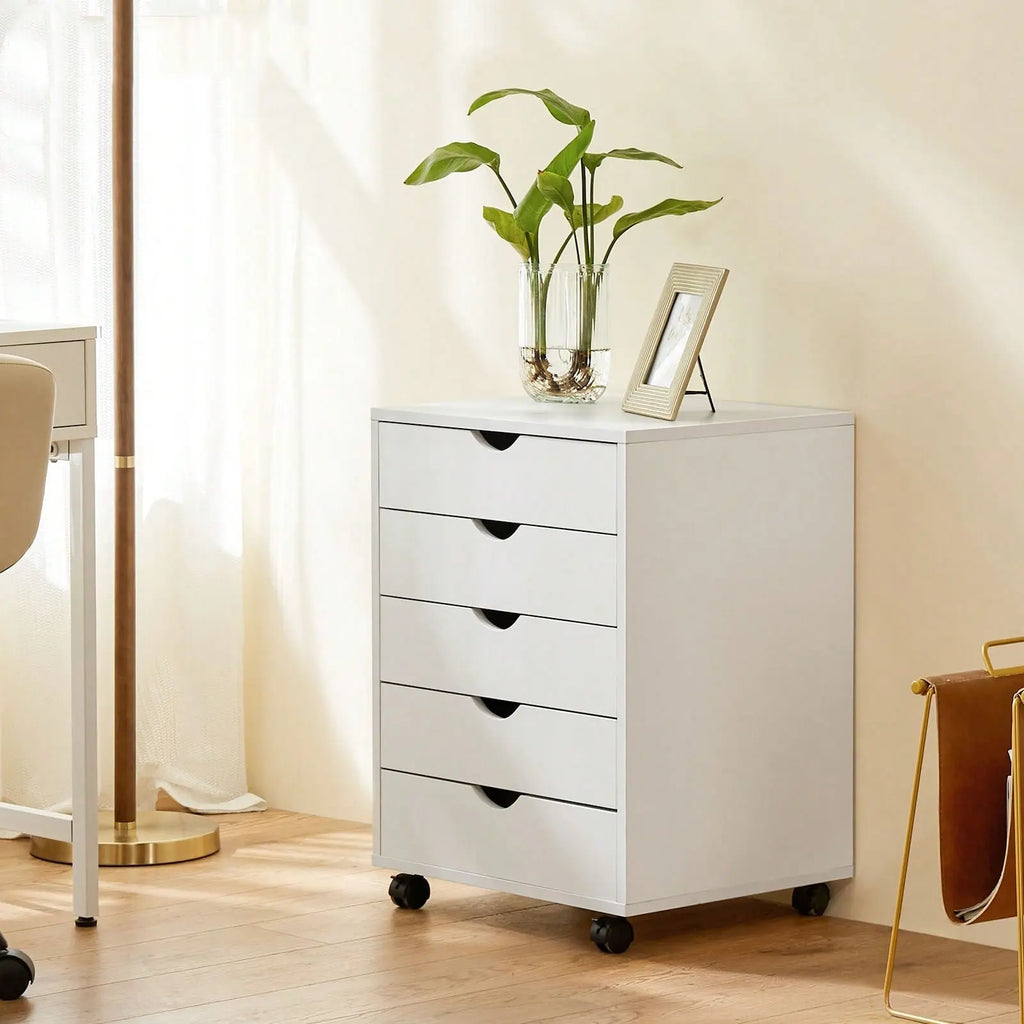 White Five Drawer Rolling Storage Cabinet