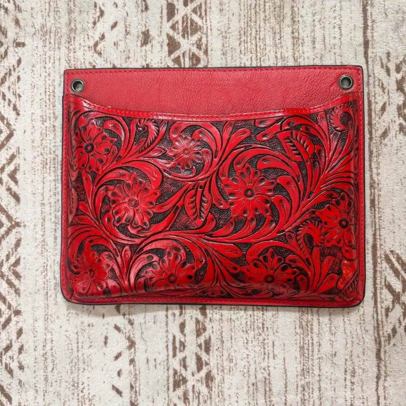 Blue Tooled Leather Wall Pocket Organizer