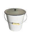 White Enamel Bucket with Lid and Wooden Handle