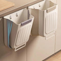 Beige Collapsible Hanging Trash Bin with Lid Flap