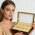 Brown Faux Leather Watch Case with Glass Lid