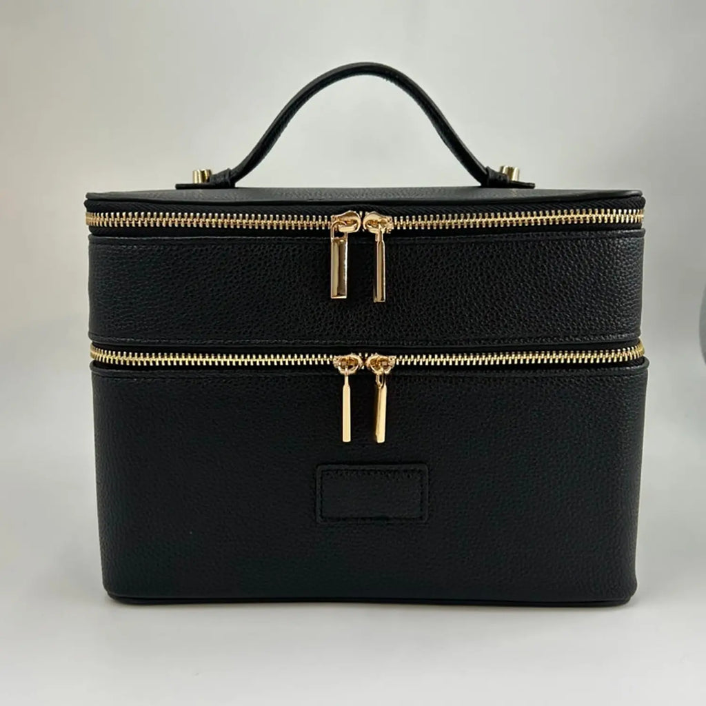 Pink Two-Tier Zip Cosmetic Case with Top Handle