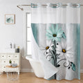 Teal Daisy Print Shower Curtain with Sheer Top