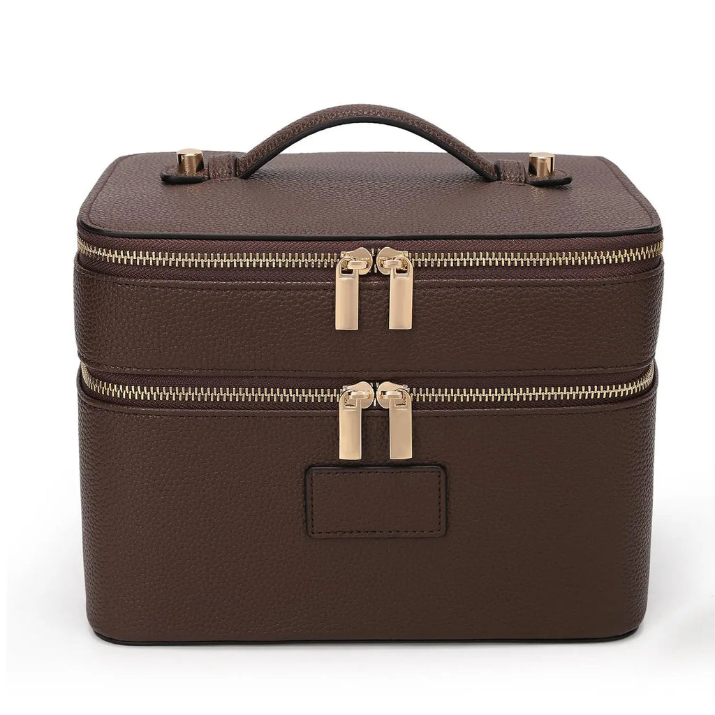 Pink Two-Tier Zip Cosmetic Case with Top Handle