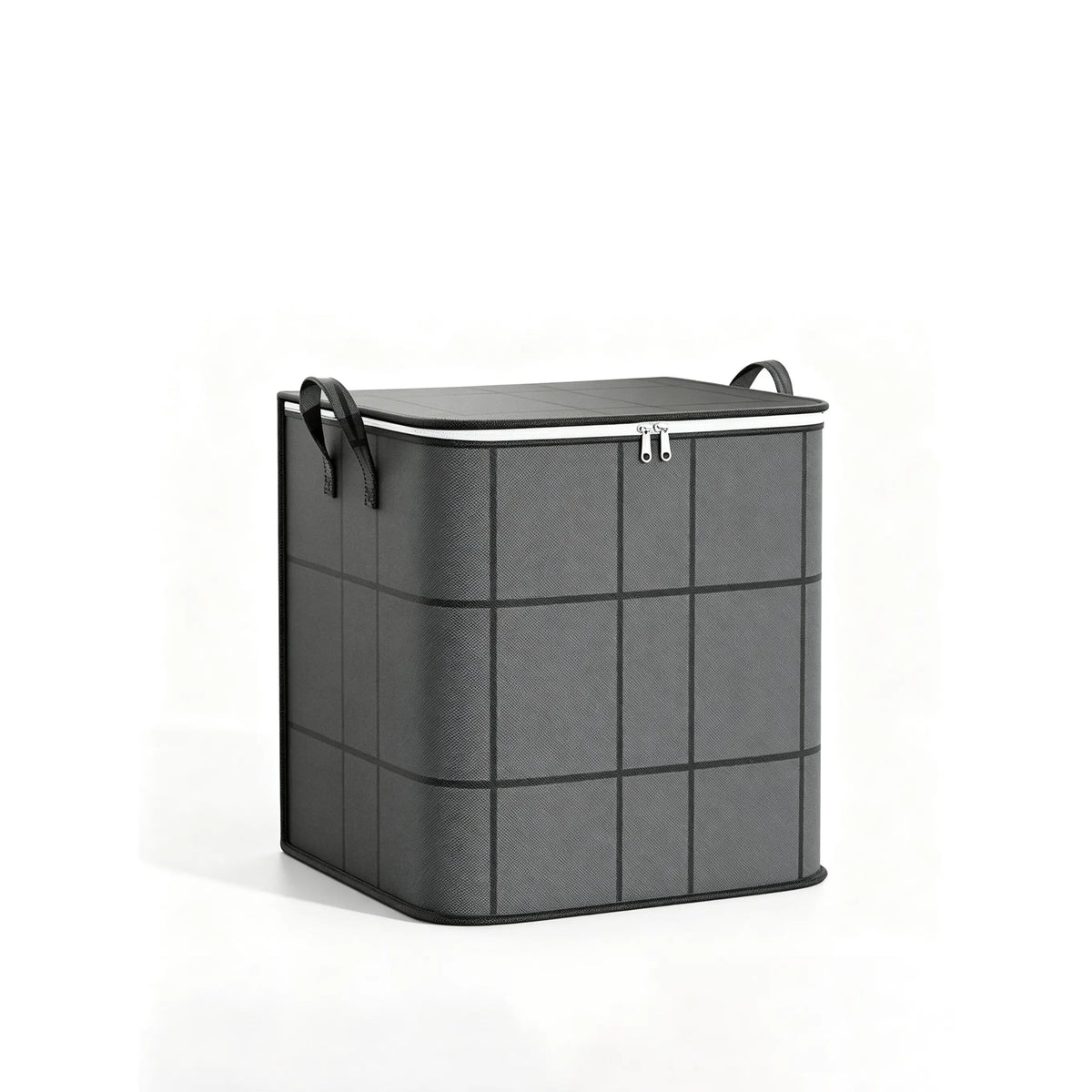 Gray Grid-Pattern Zip Storage Bag with Handles