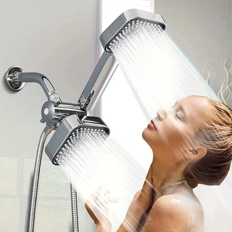 Chrome Dual Square Shower Head with Hose