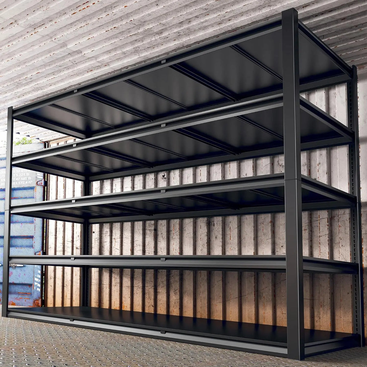 Wide Black Metal Five-Tier Shelving Unit