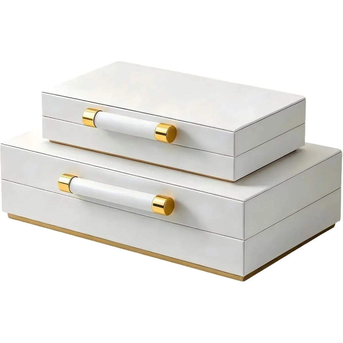 Set of Two White Storage Boxes With Gold Handles