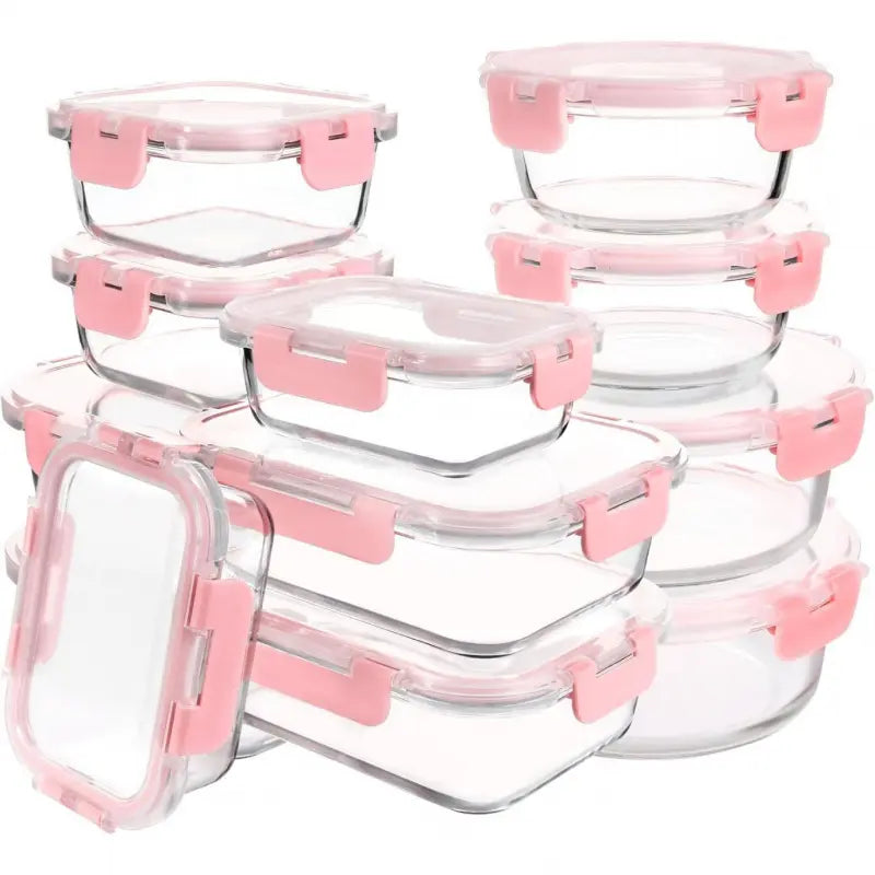 Glass Food Containers with Pink Locking Lids