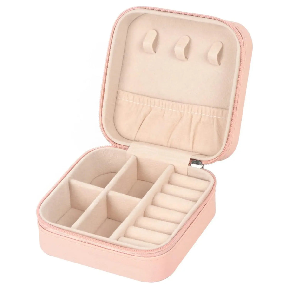 Pink Faux Leather Zip Travel Jewelry Case