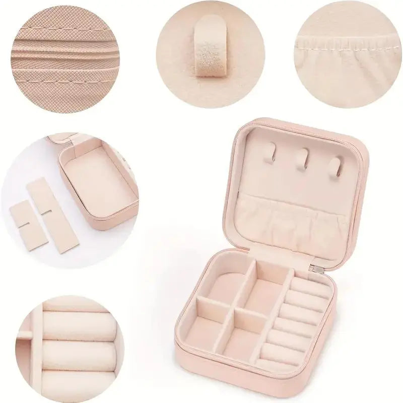 Pink Faux Leather Zip Travel Jewelry Case