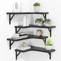 Black Wood Corner Wall Shelves Set of Four