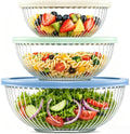 Ribbed Glass Nesting Bowls With Coloured Lids