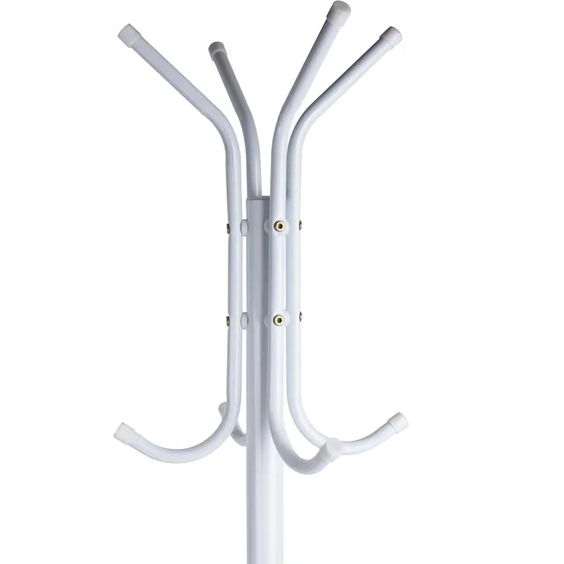 White Freestanding Coat Rack with Multiple Hooks
