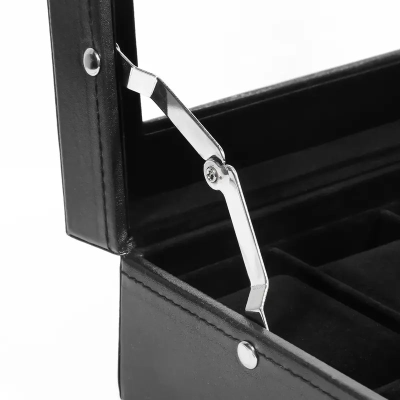 Black Faux Leather Watch Case with Glass Lid
