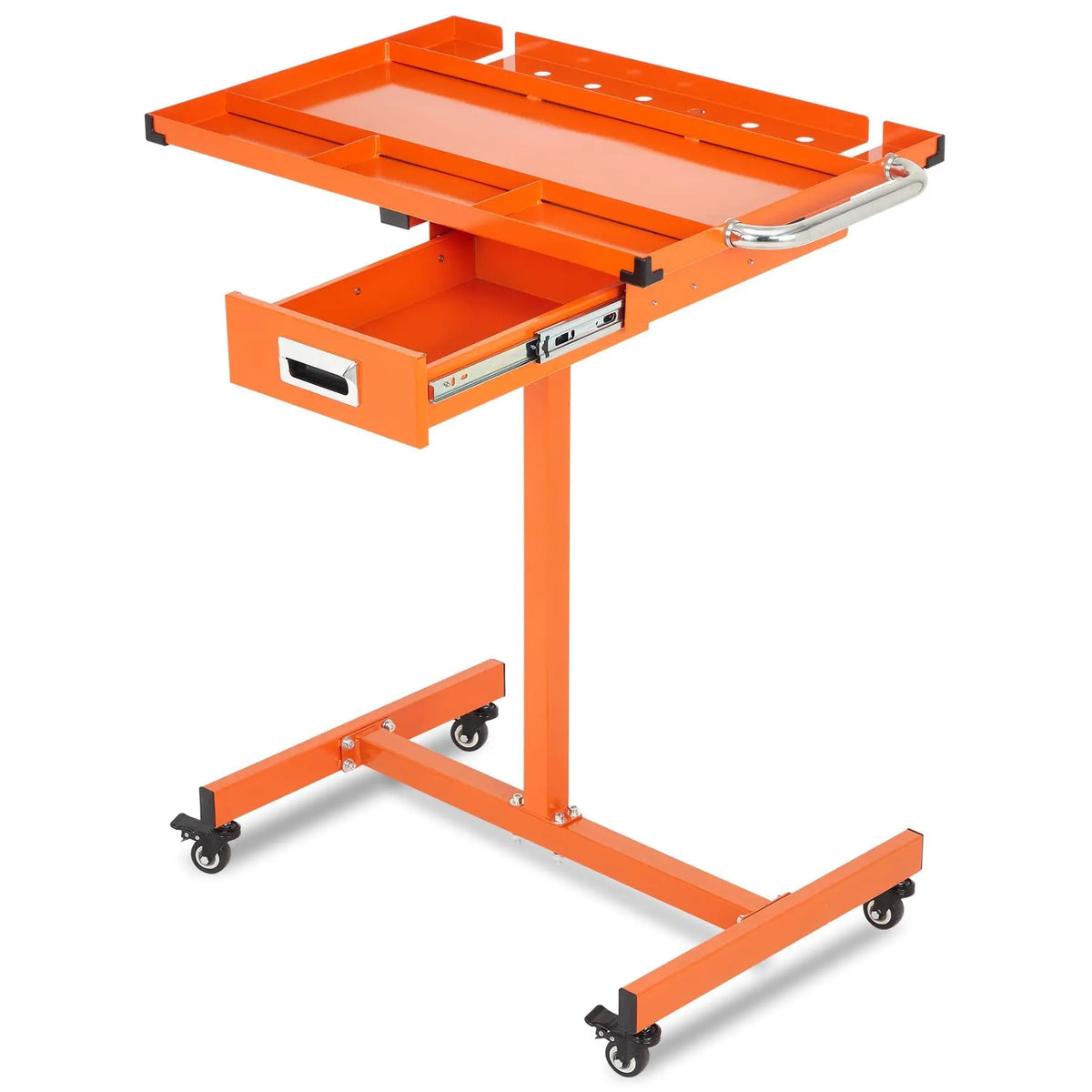 Orange Steel Rolling Work Cart With Drawer