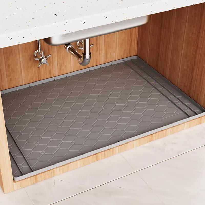 Grey Silicone Under Sink Tray Mat with Raised Edge