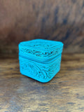Turquoise Tooled Leather Zip Jewelry Case