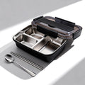Stainless Steel Three-Compartment Lunch Box with Latches