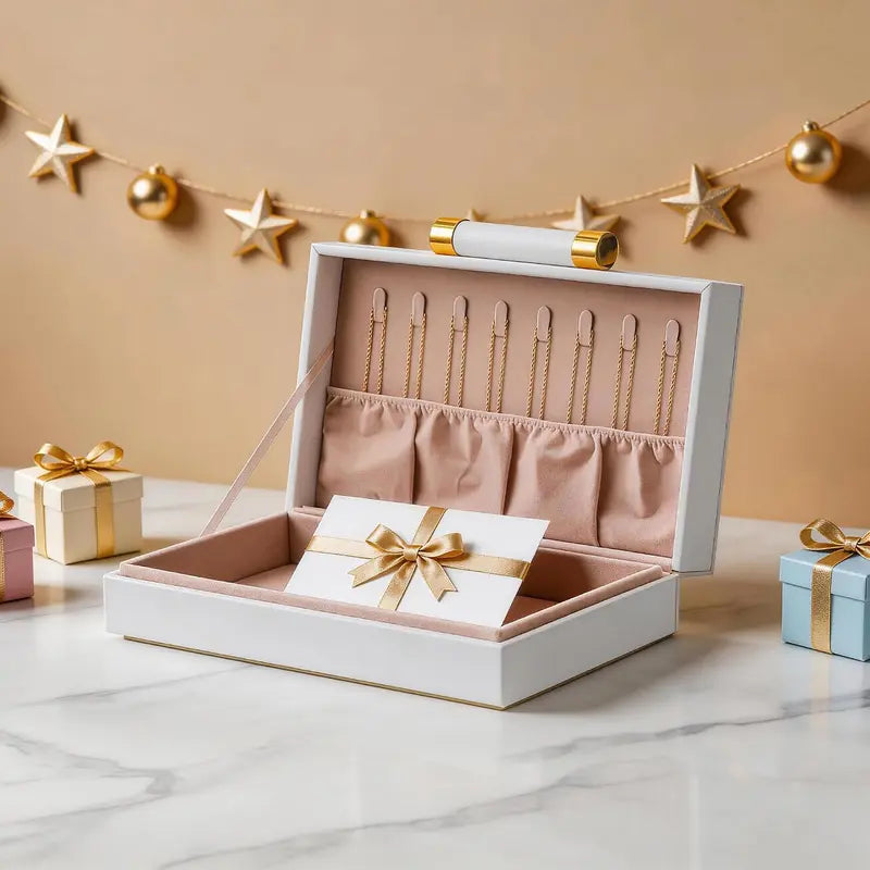 Set of Two White Storage Boxes With Gold Handles