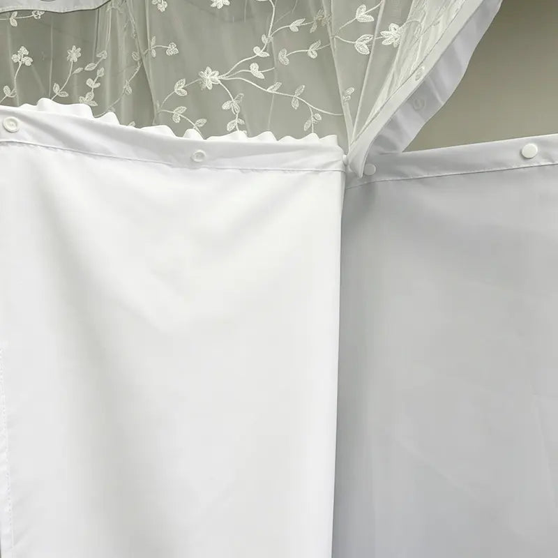 Green Ruffled Shower Curtain with Embroidered Sheer Top