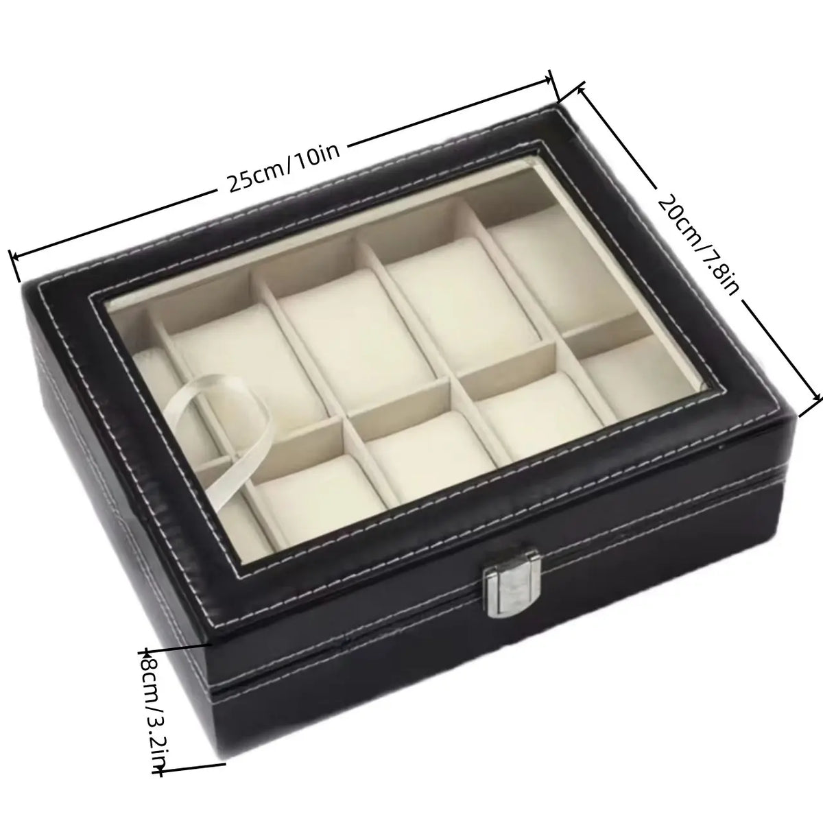 Brown Faux Leather Watch Case with Glass Lid