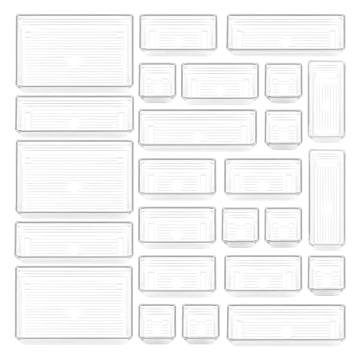 Clear Plastic Drawer Organizer Tray Set in Mixed Sizes