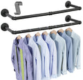 Black Pipe-Style Wall Mounted Garment Rails Set