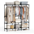 Black Metal Freestanding Closet Rack with Shelves and Rails