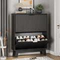 Black Fluted Narrow Shoe Cabinet with Flip Drawers