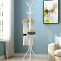 White Freestanding Coat Rack with Multiple Hooks