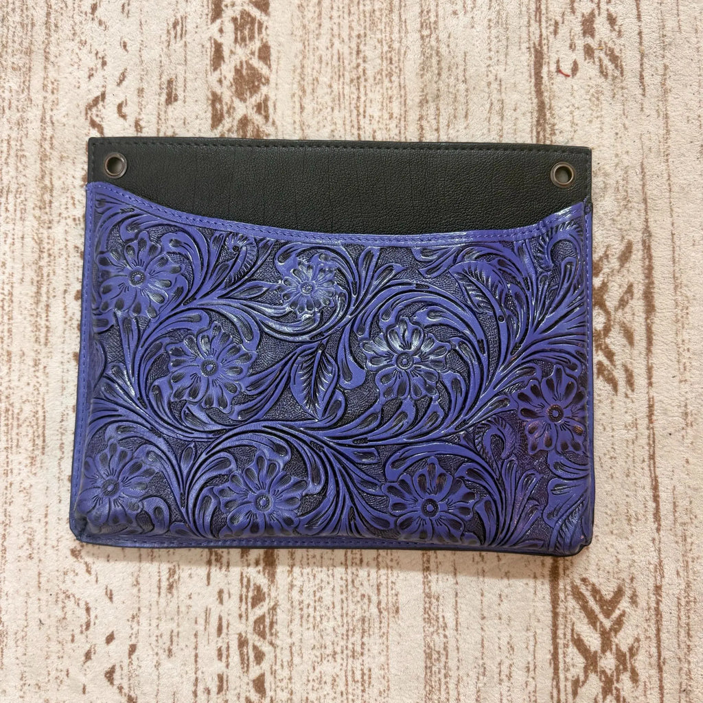 Blue Tooled Leather Wall Pocket Organizer
