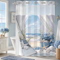 Beach Scene Print Shower Curtain with Window