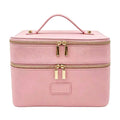 Pink Two-Tier Zip Cosmetic Case with Top Handle