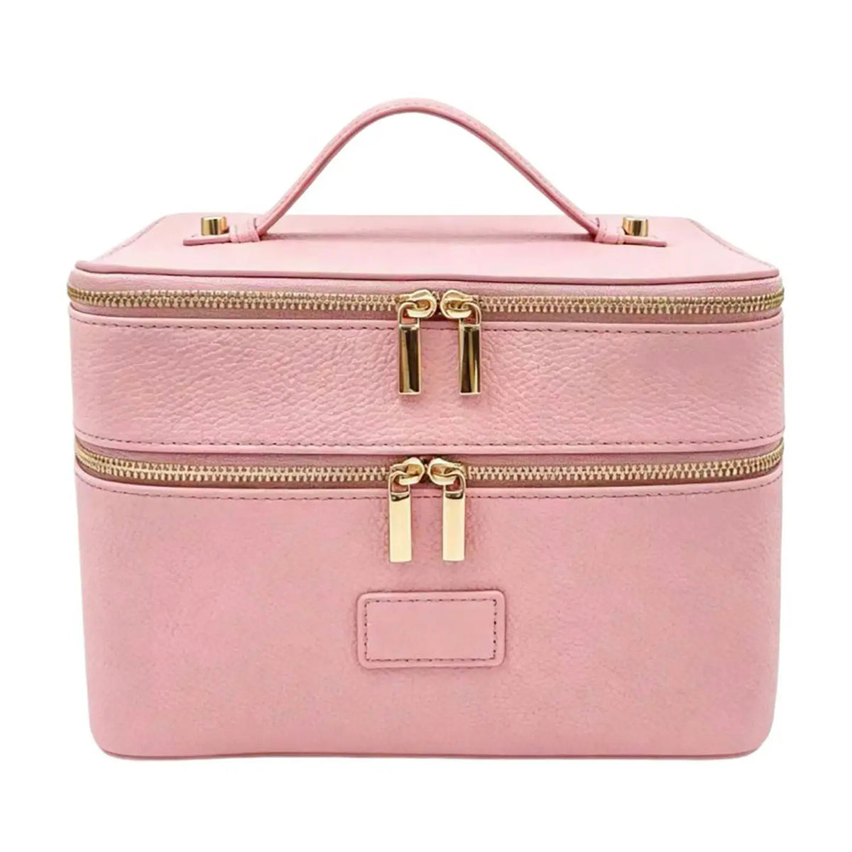 Pink Two-Tier Zip Cosmetic Case with Top Handle
