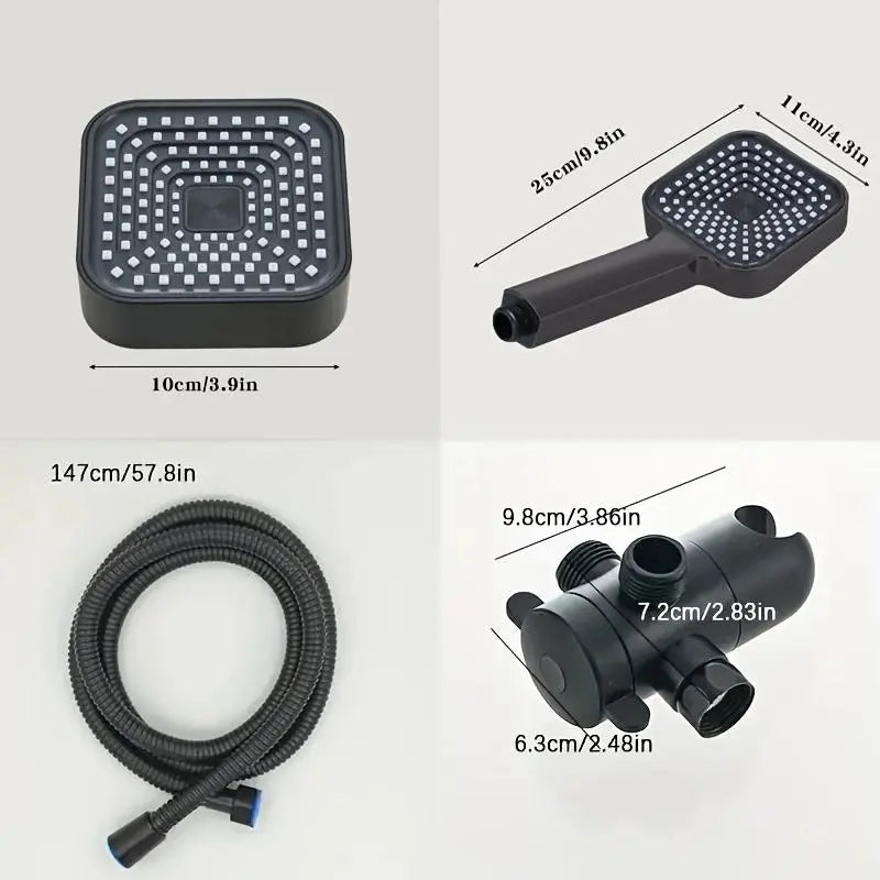 Chrome Dual Square Shower Head with Hose