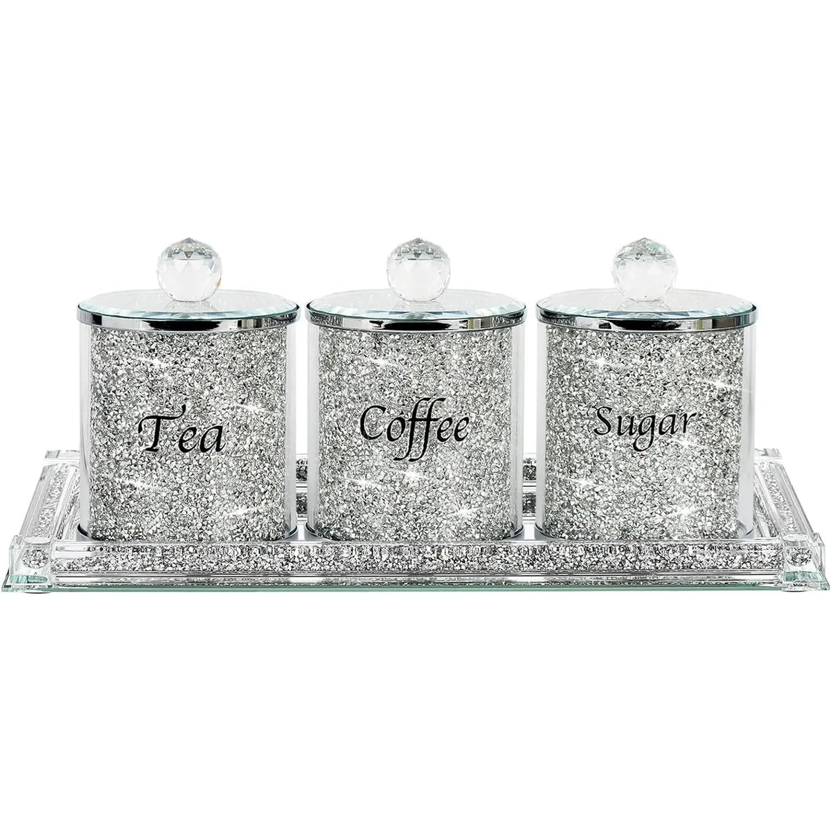 Crushed Crystal Canister Trio with Mirrored Tray
