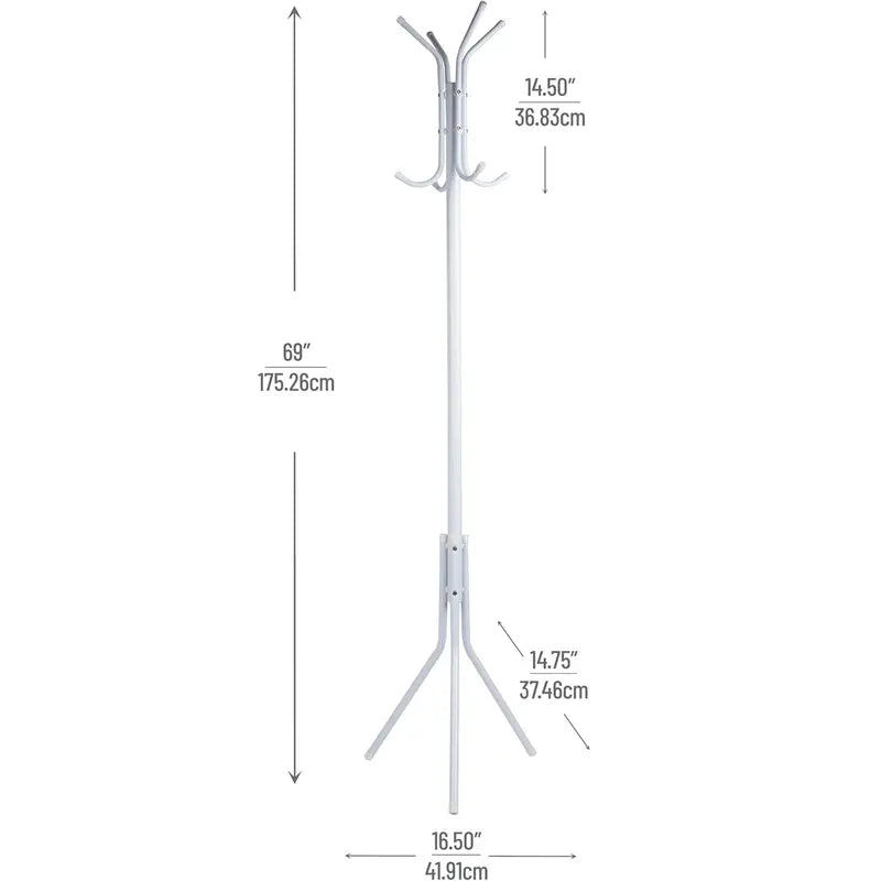 White Freestanding Coat Rack with Multiple Hooks