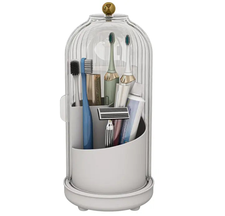 Round Toothbrush Holder with Clear Ribbed Dome Cover
