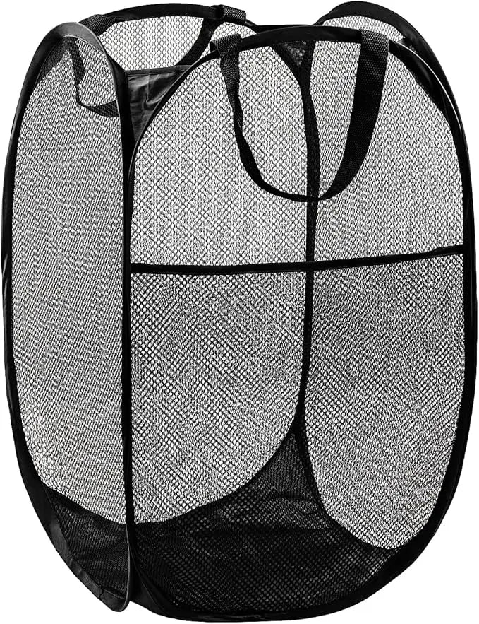 Black Mesh Pop-Up Laundry Hamper with Handles