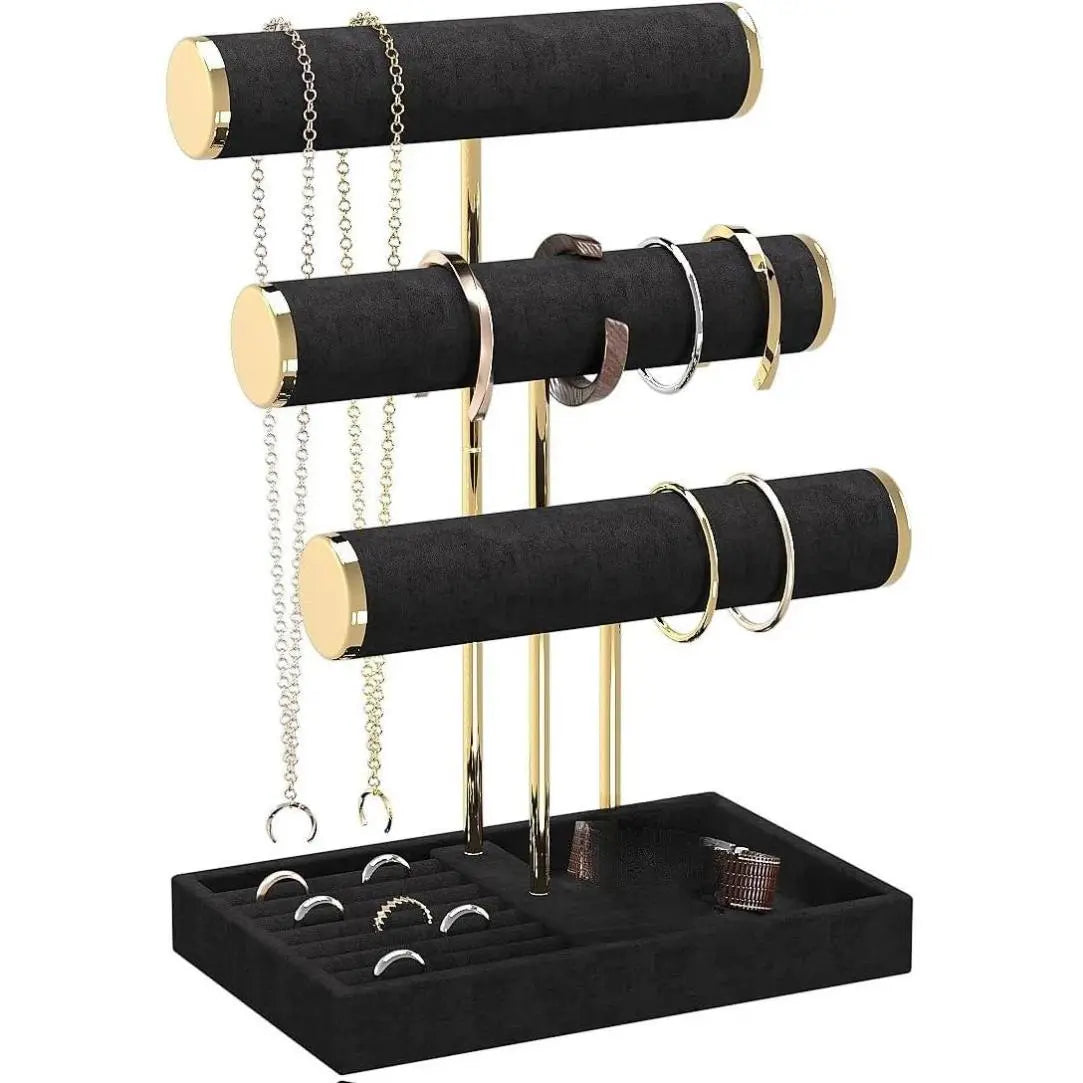 Three-Tier Jewelry Stand with Black Velvet Bars