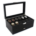 Black Two-Layer Watch Case with Glass Lid