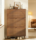 Walnut Shoe Cabinet with Three Fluted Flip Doors