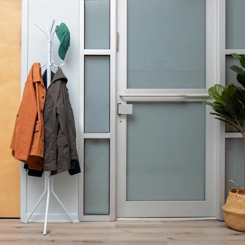 White Freestanding Coat Rack with Multiple Hooks