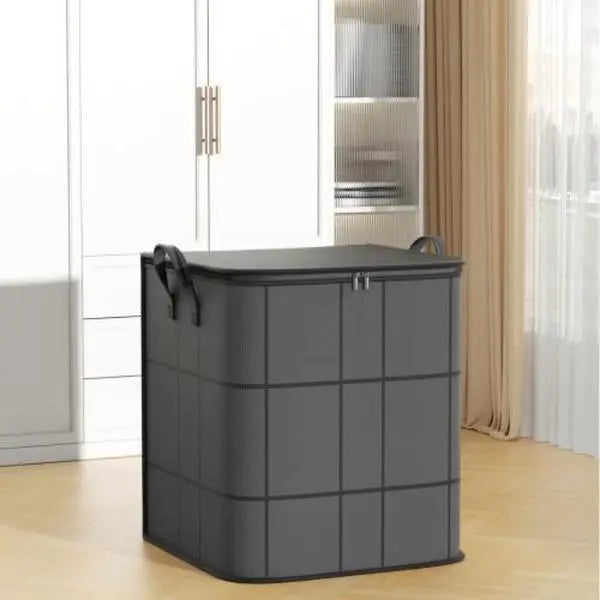 Dark Grey Fabric Storage Box with Handles and Zip Lid