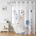 Watercolour Floral Fabric Shower Curtain With Mesh Top